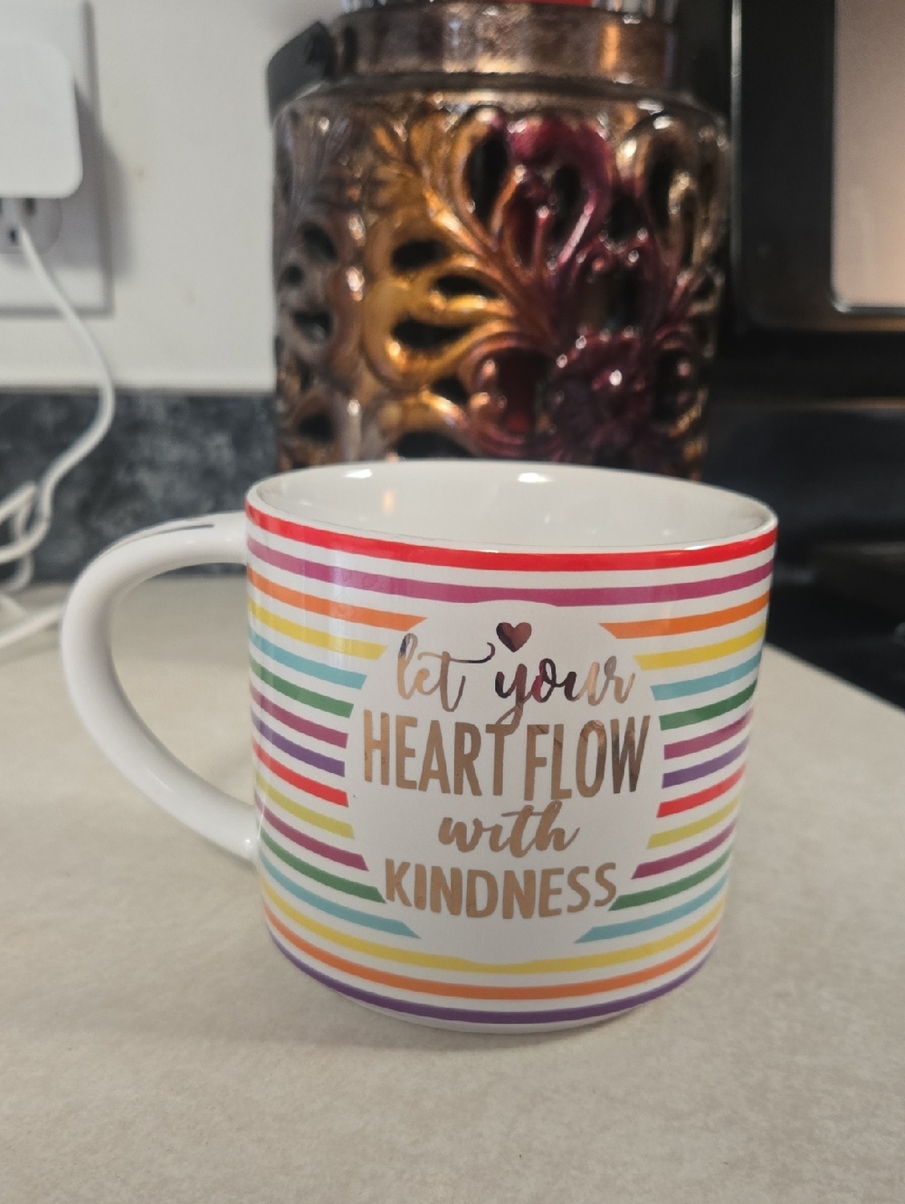 🧁Rainbow Striped Ceramic Mug - "Let Your Heart Flow With Kindness"